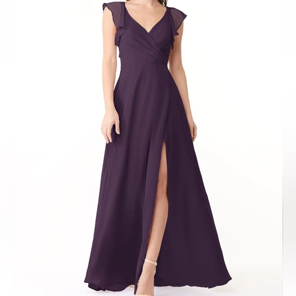 Azazie Dresses & Skirts - Azazie yoka plum Flowy Ruched Chiffon Dress